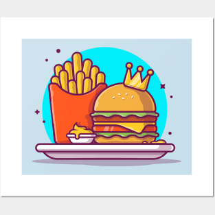 Burger With French Fries Cartoon Vector Icon Illustration (2) Posters and Art